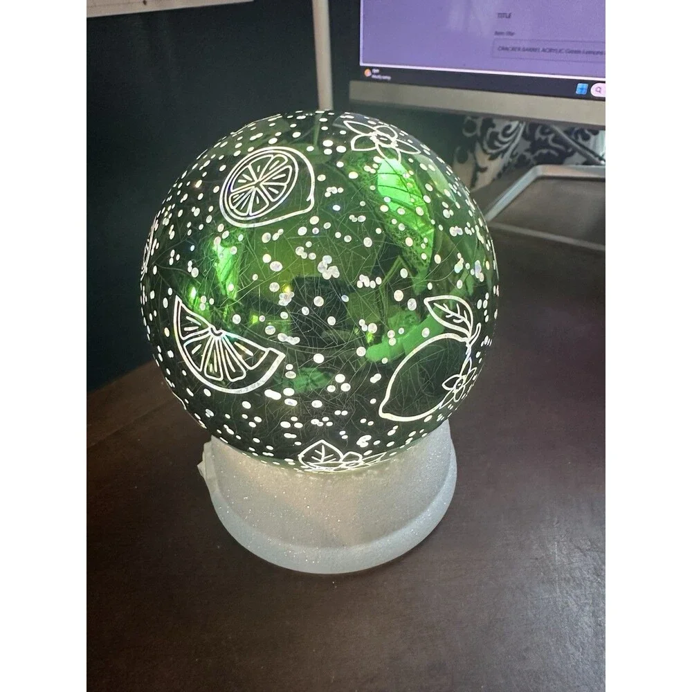 Cracker Barrel Acrylic Green Lemons Foiled Glitter Globe in Box tested and works